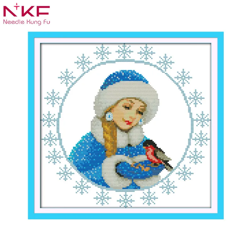

Winter beautiful girl 11CT counted print on canvas DMC 14CT chinese Cross Stitch kits needlework embroidery Sets baby room decor