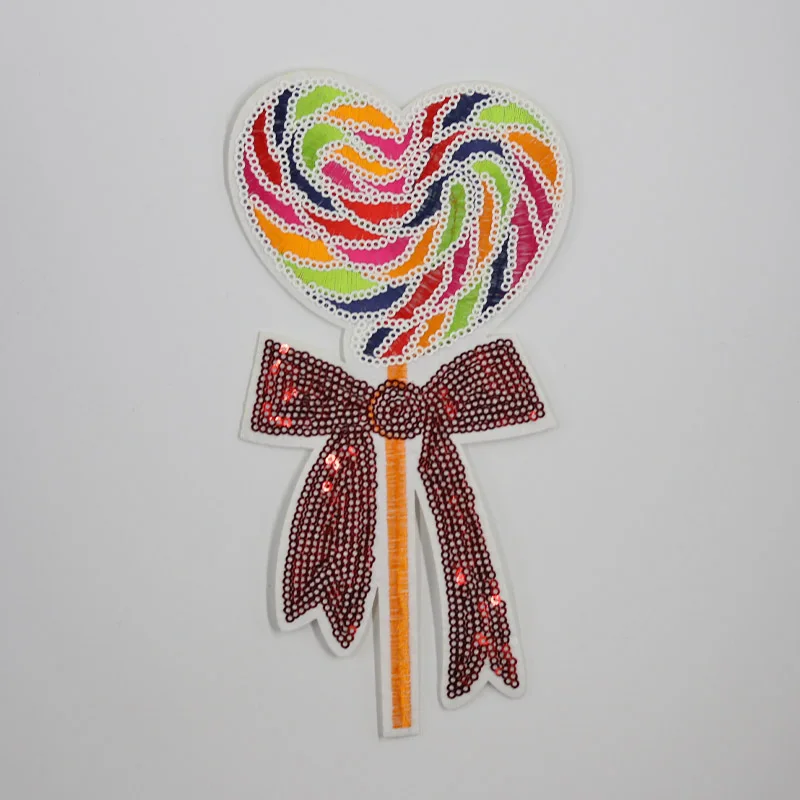 

big Sequins beart colorful beautiful Embroidered Iron on Patches for Clothing Stripes Clothes Lollipop Stickers Custom Badges