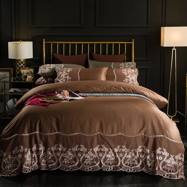 brown grey red luxury egyptian cotton lace bedding set queen king lace sheets egyptian cotton