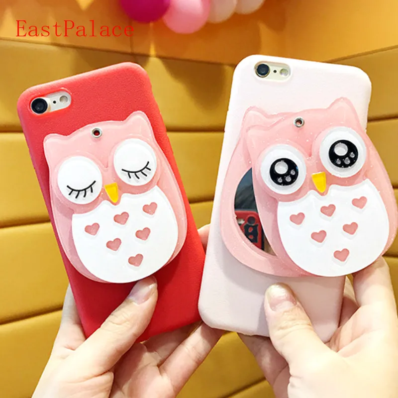 3D Kawaii сова розовый с зеркалом Bling PU чехол для iPhone X XS 10 8 7 6 S 6s Plus plus Чехлы милый