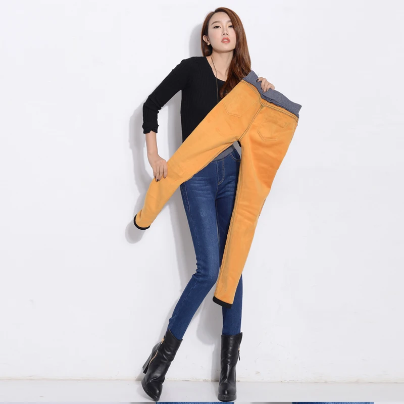 De Mujeres Elástica Estiramiento Más Nuevo Negro Terciopelo Las Otoño Cintura azul Del Slim Pantalones Y Invierno Espesamiento Lápiz Vaqueros Oqwxnnvt