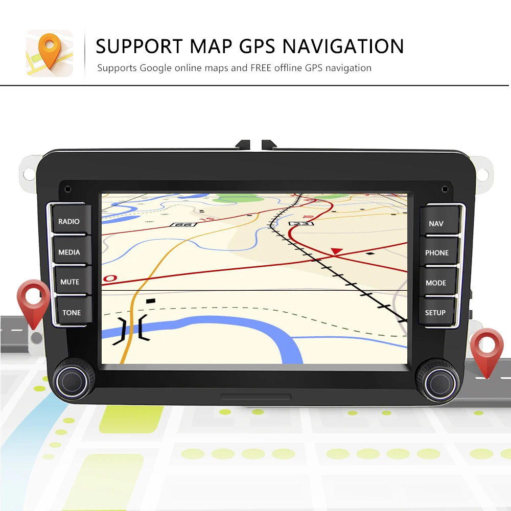 Excellent AMPrime 2 Din 7" Android Car Multimedia player For VW/Volkswagen/Passat/POLO/GOLF/Skoda/Seat With 2din GPS Navigation Aux Maps 2