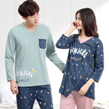 

JINUO Autumn Winter Couple Pajama Sets Sexy Lover Pajama Set Soft House Wear Cotton Top Quality Pajama Set