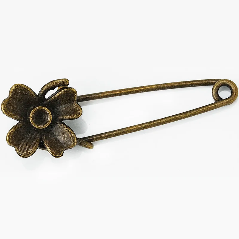 20x50mm Flower Brooch,Vintage Safety Pin,Scarf Clip pins,Antique Bronze