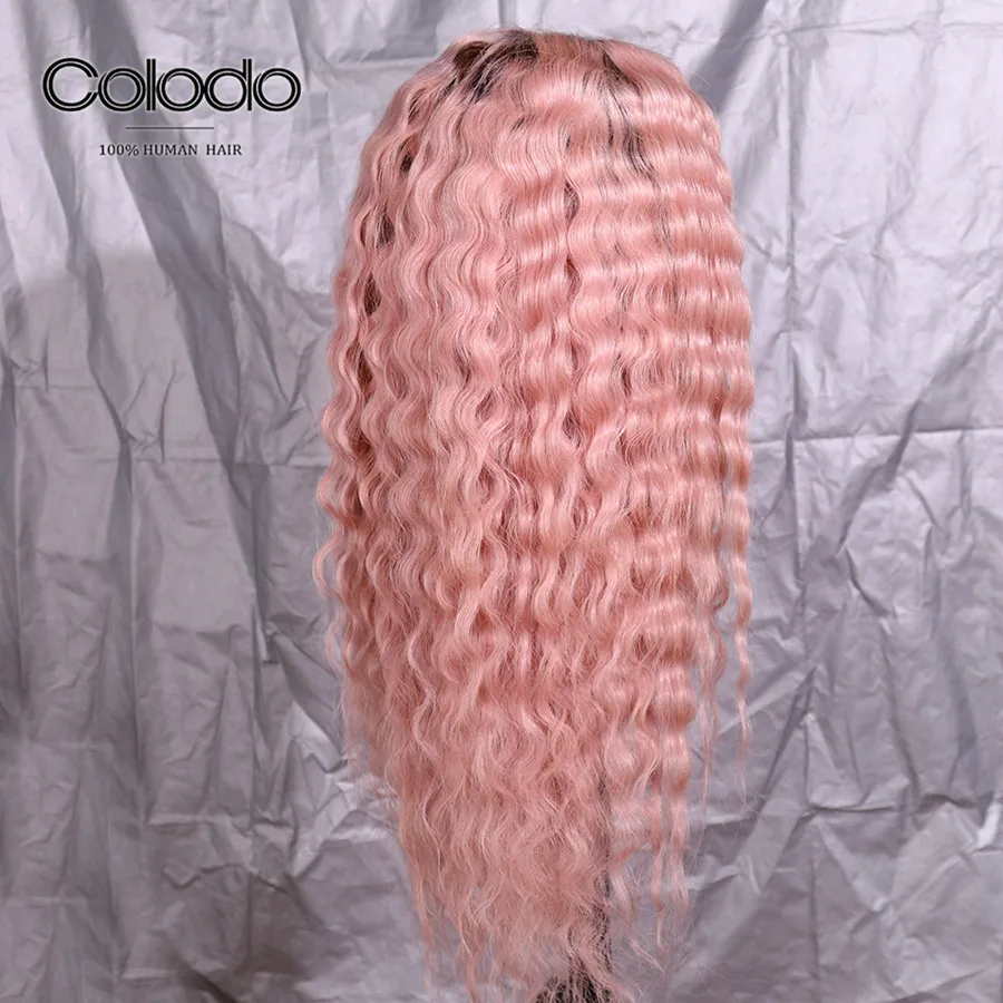 Колодо 13х4 кружевные передние розовые волосы парик с короткими корнями 150% бразильские кудрявые человеческие волосы парик Remy коричневые кружевные парики для женщин - Цвет: Розовый