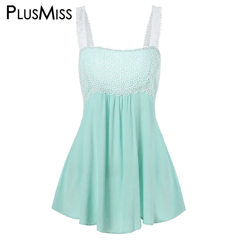 PlusMiss размера плюс 5XL летние сексуальные кружевные Топы Boho Cami женская одежда Туника большого размера камзол топы женские XXXXL XXXL XXL