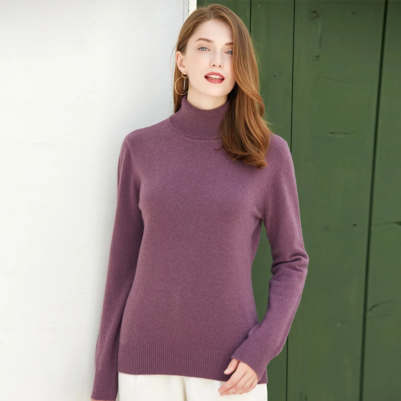 

Women Sweater 100% Pure Wool Knitting Pullovers Hot Sale Female Sweaters Standard Clothes Woolen Turtleneck 8Colors Ladies Tops