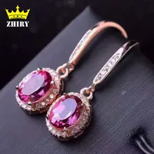 100% natural Pink topaz earring Genuine Solid 925 sterling silver Real Gem Earrings women stone fine jewelry