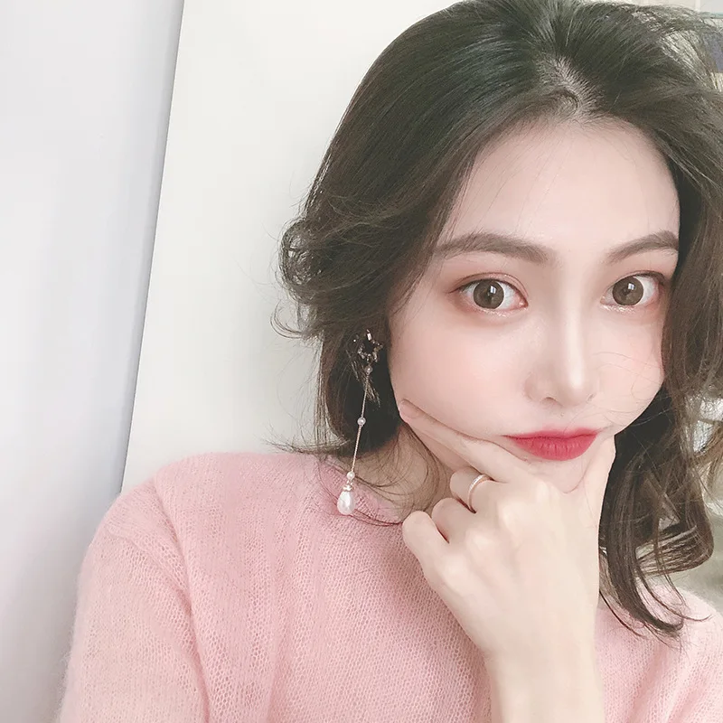 

Shineling Jewelry S925 Silver Needle Long Tassels Pearl Earrings The Star And Moon Drop Dangle Earring For Girl As Present