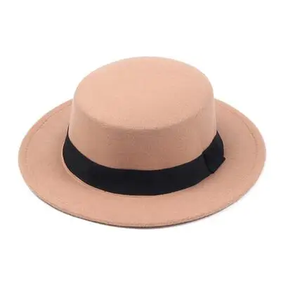 Брендовая новая шерстяная шляпа с плоским верхом для женщин, фетровая шляпа с широкими полями, фетровая шляпа, женская шляпа - Цвет: Camel