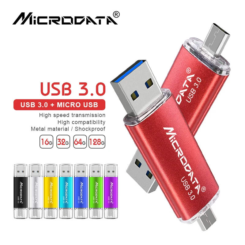 OTG USB 3,0 usb флешка 16 ГБ 32 ГБ USB флеш-накопитель 3,0 флеш-накопитель 64 Гб 128 Гб Внешняя память 2 в 1 Флешка в розничной упаковке