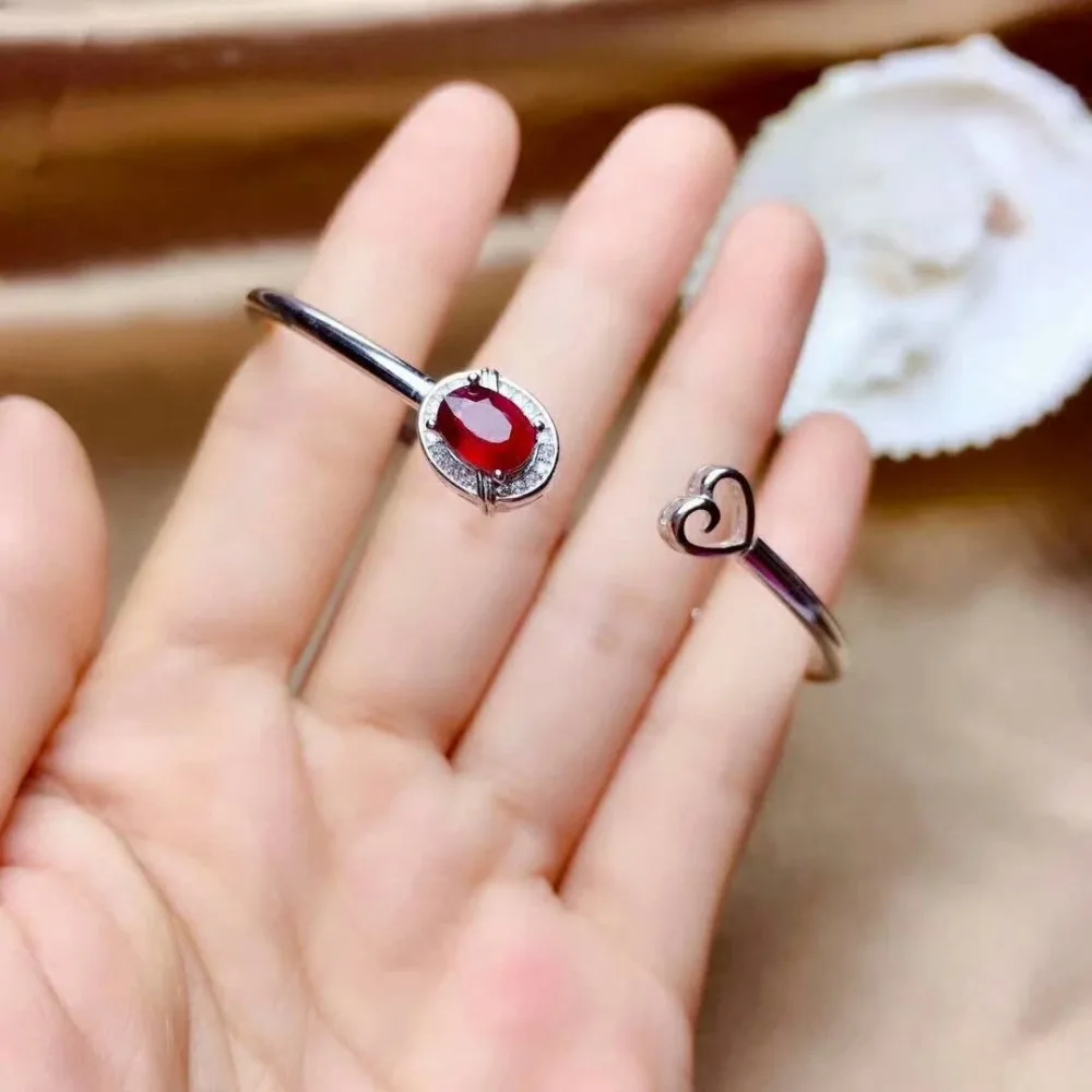 Shilovem 925 Серебро горения кровь голубей Рубин манжеты браслеты Изысканные Ювелирные Модные женские вечерние 5*7 мм msz0507888agh