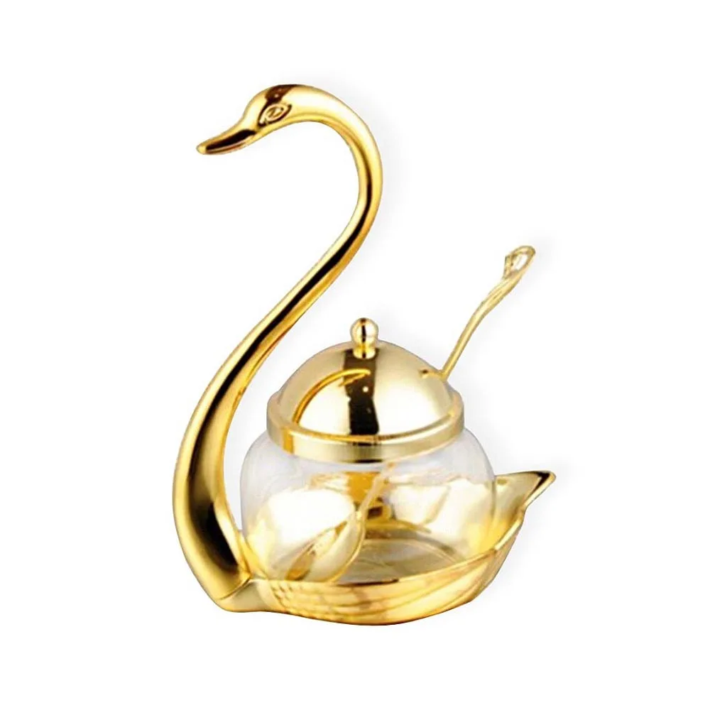 Comprar Recipiente de condimento de aleación de aluminio superior recipiente de condimento tarro de cristal de especias sal tazón de azúcar pimienta organizador de café cisne