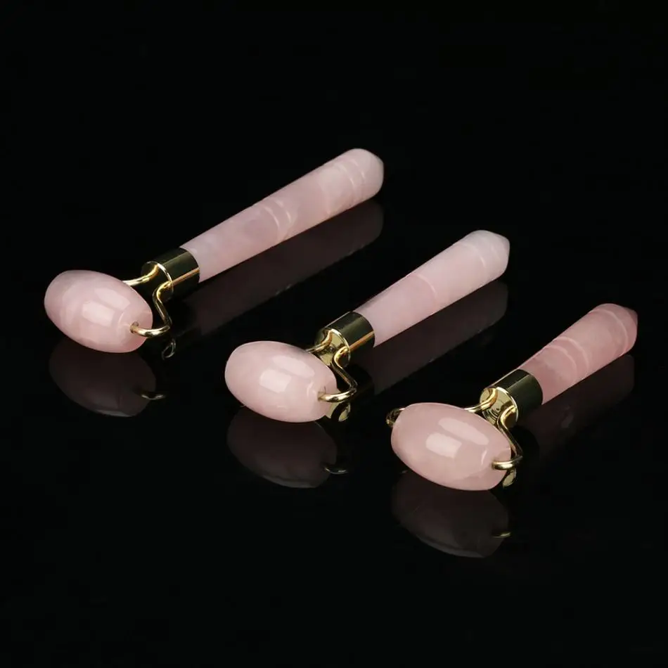 Натуральный розовый кварц сварочный Золотой Металл роликовый массажер нефрит красота массажер для похудения камни массажный инструмент