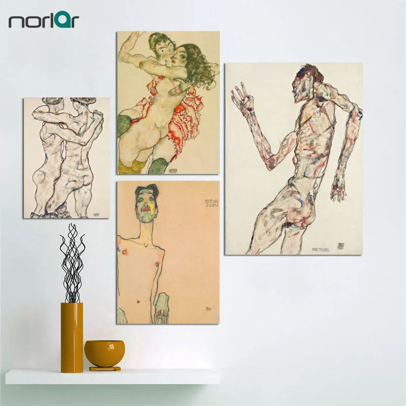Эскиз Egon Schiele абстракт цвет тела окантовка холст Художественная печать постер