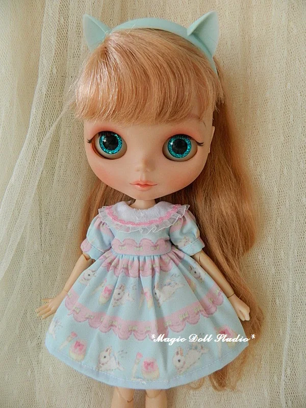 [MG552] Blythe платье куклы# Хлопковое платье с принтом кролика подходит для Blythe Azone кукла licca наряды для розничной продажи