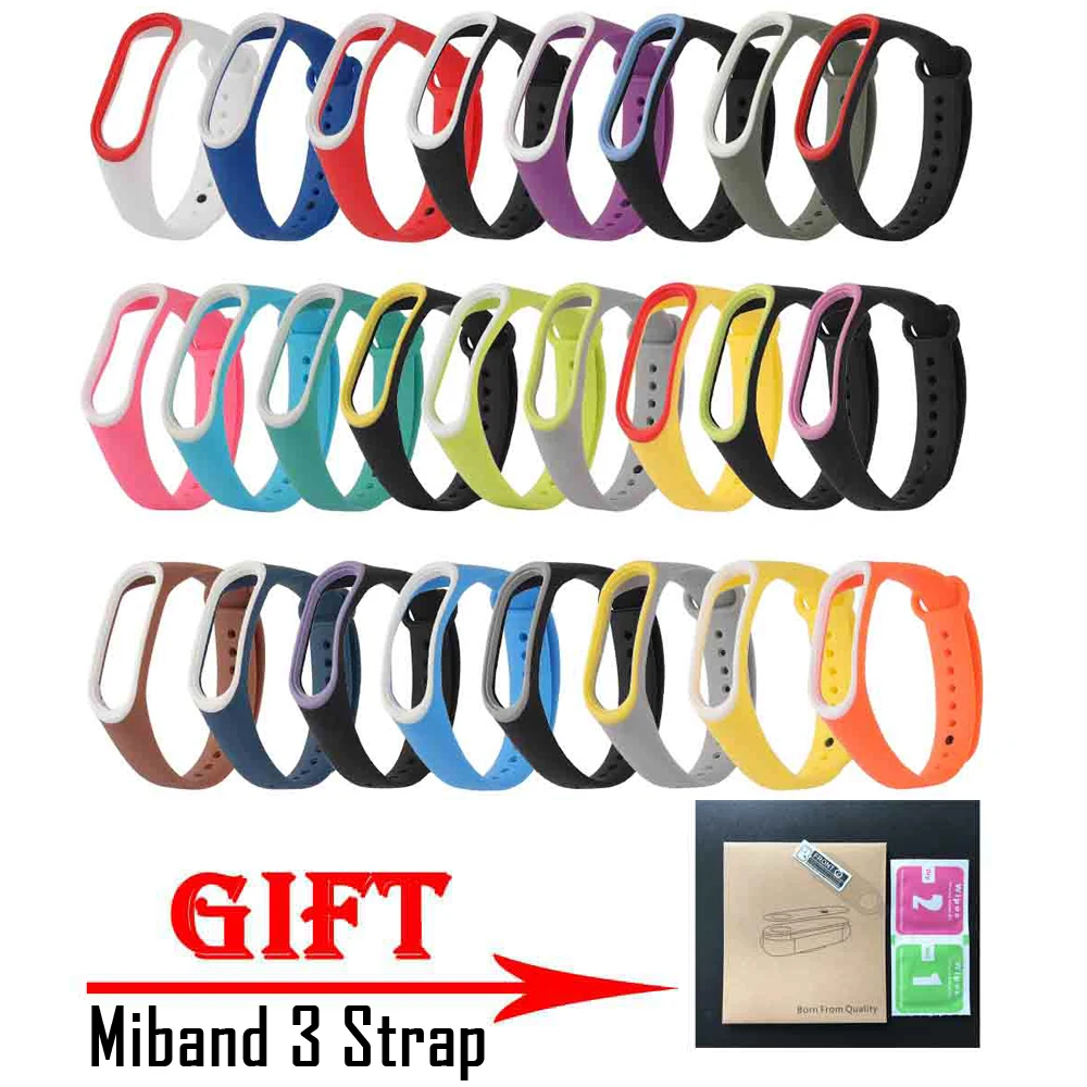 

Valdus Duble Color Mi Band 3 Strap with Film Replacement Silicone Wriststrap Accessories Sport Straps for Miband3 Smart Bracelet