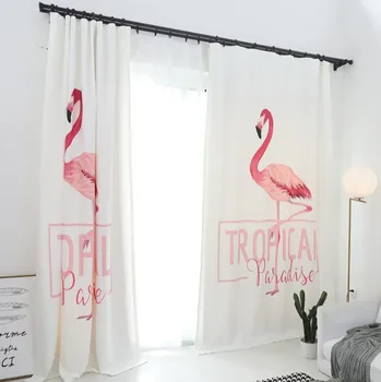 

Nordic Blackout Curtains with 3D Printing Pink Flamingo Flat Window Treatment Solid Bright Curtain for Living Room Bedroom Drape