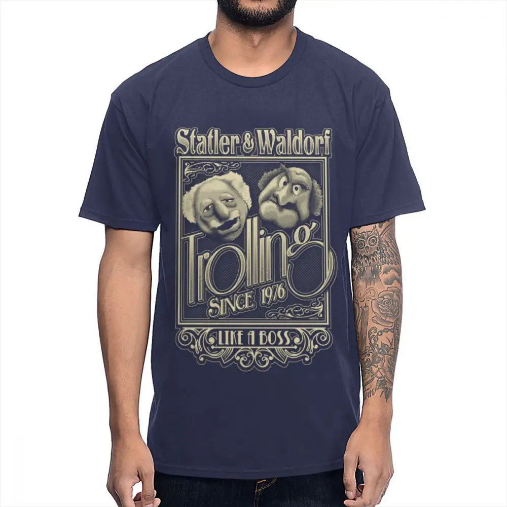 Тёмно-синий Винтажная показ Muppet Statler Waldorf Футболка мужская футболка с графическим принтом высокого качества с круглым вырезом и S-6XL - Цвет: Тёмно-синий