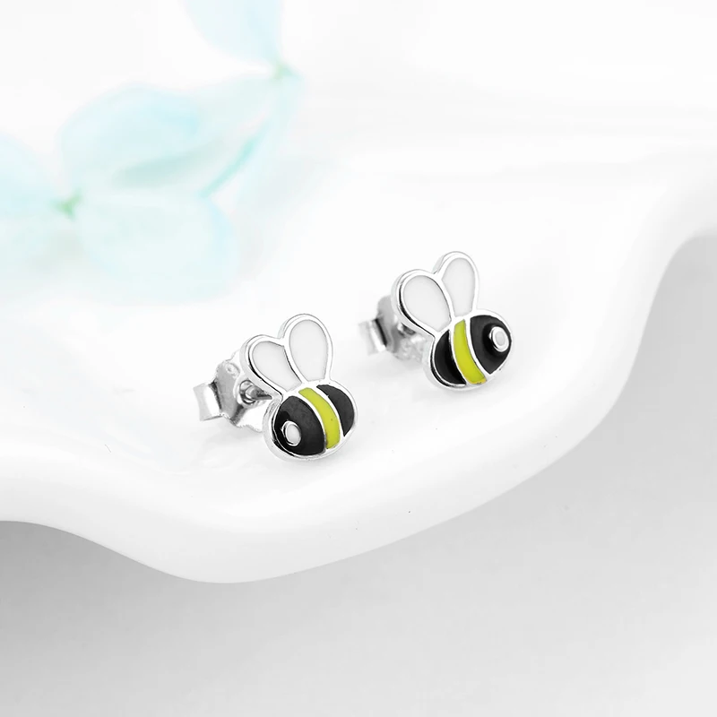 

925 Sterling Silver Colorful Little bee Stud Earrings for Women party Fashion Jewelry Anniversary gift