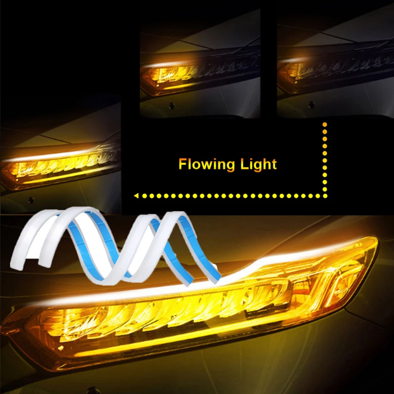 

2Pcs/Set Flexible Car Led Daytime Running Turn Signal DRL Strip Lamp Auto Flowing DRL Indicator Led Light Assembly Waterproof