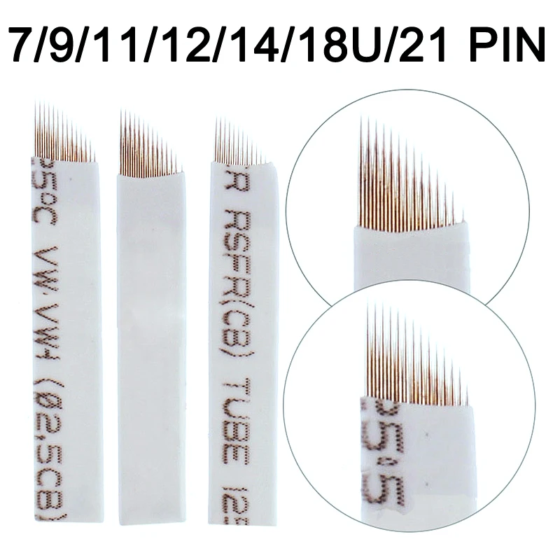 

500 PCS Tattoo Needles Agulhas Tebori 14 pins Microblading 12 Flex Curved Blades 9 11 For Permanent Make Up Manual Eyebrow Pen