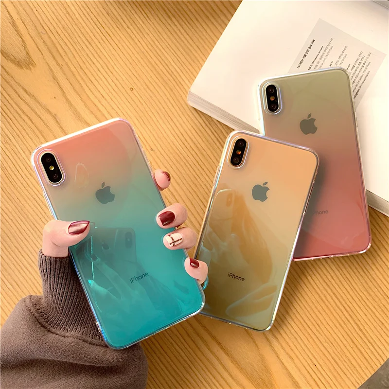 

Clear Gradient color phone Case for iphone XS Max X XR XS Glossy soft silicone Case For iphone 6 6s 7 8 plus back cover