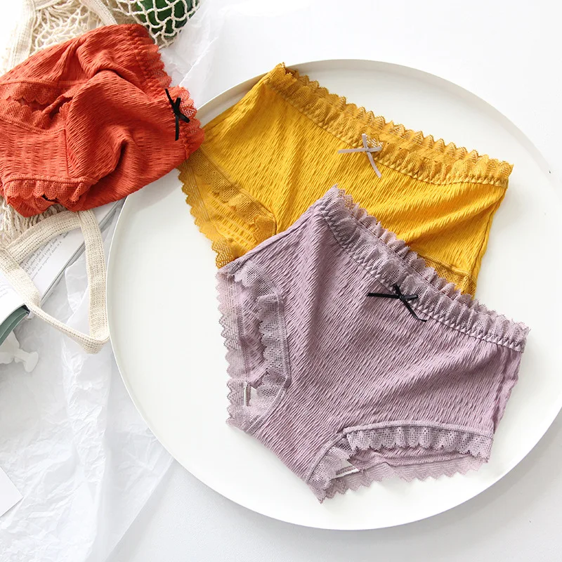 

Lace Women Panties 2019 Autumn Fashion Comfortable Antibacterial Breathable Elastic Solid Color Briefs High Waist Panties Women