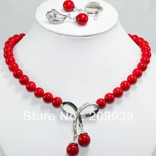 Женское ювелирное ожерелье с красными бусинами набор сережек
