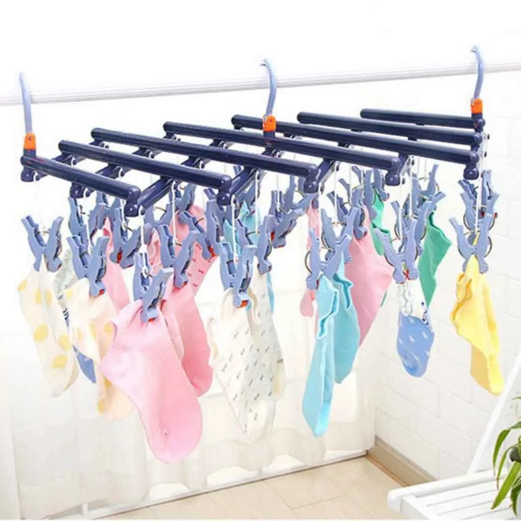 

Multifunction clothes dryer Clothespin drying Rack Underwear Socks Hook Hanger wind resistent 360-degree rotating 29 Clips