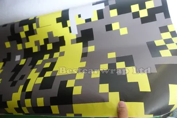 

1.52x10m/Roll Large Yellow Digital Camo Vinyl Car Wrap Styling With air bubble Free Pixel Camouflage Graphics PROTWRAS