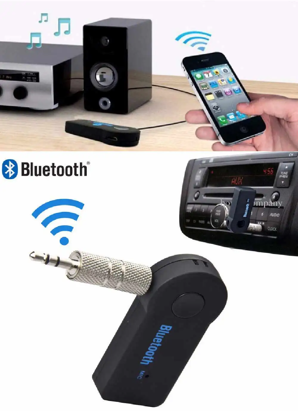 Комплект громкой связи для авто, Bluetooth, Bluetooth, портативный беспроводной bluetooth-приемник, AUX адаптер, 3,5 мм разъем, Bluetooth аудио для автомобилей