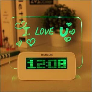 Простой светодиодный Будильник, люминесцентная доска для сообщений, креативная мода, подарок, цифровые часы - Цвет: Green A