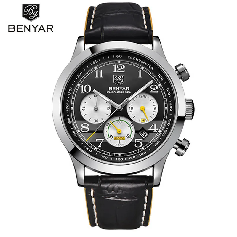 

2019 BENYAR Sport Mens Watches Top Brand Luxury Quartz Chronograph Watch Clock All The Small Dials Are Working