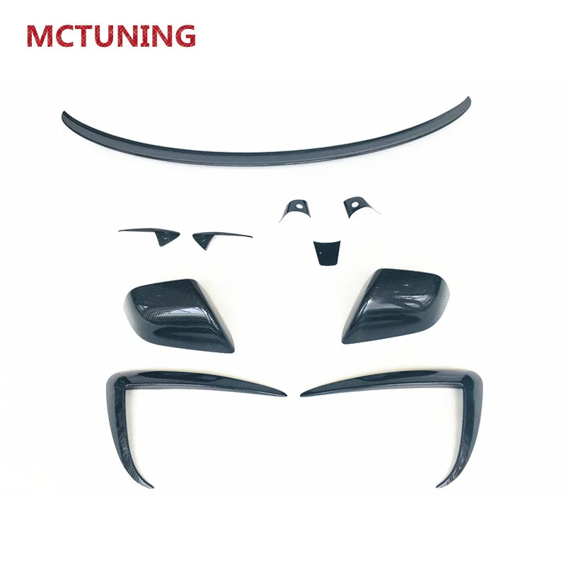 

For T esla Model 3 Carbon Fiber Spoiler Mirror cover Side Fender Wheel Steering Panel Cover Trim Front bar air knife