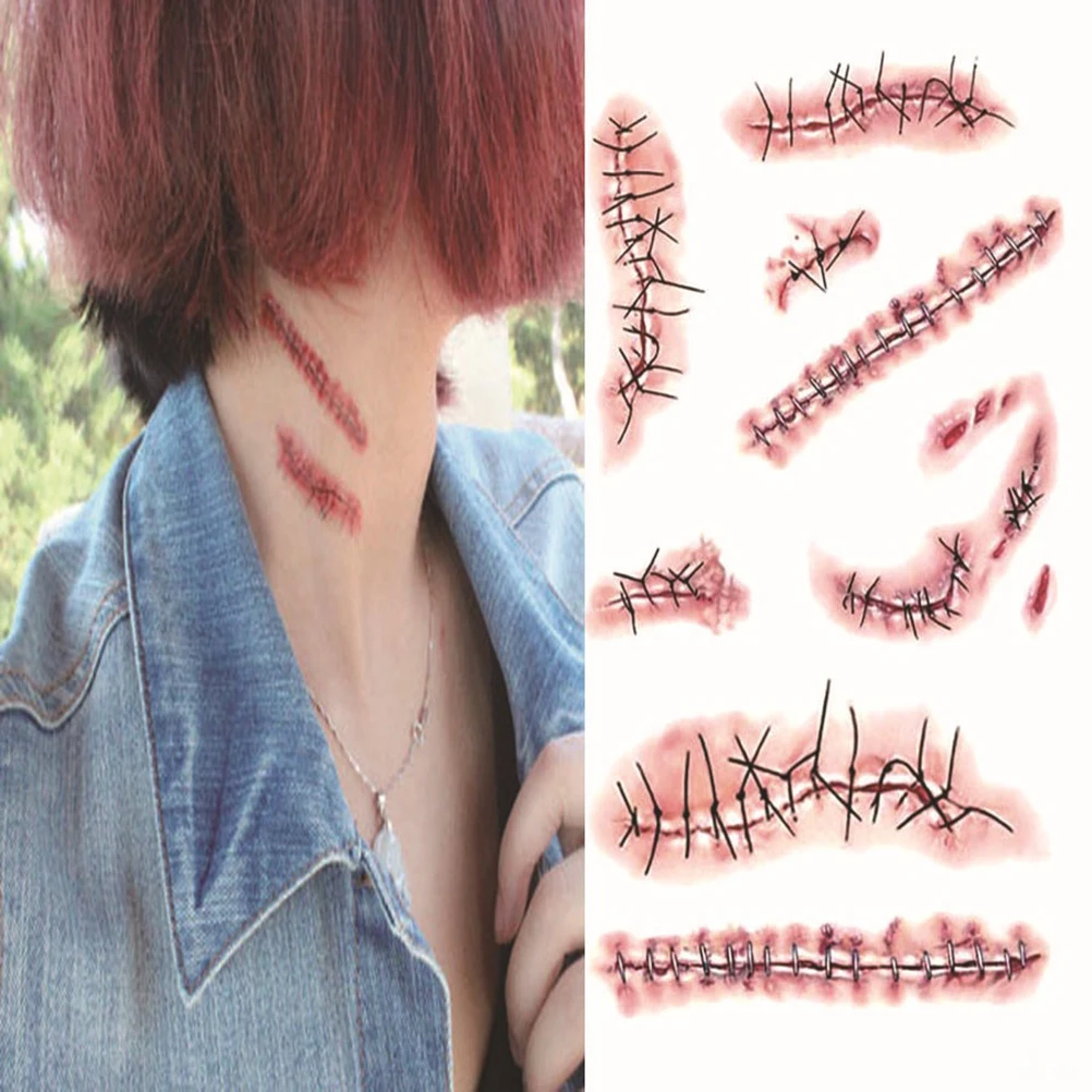 Водонепроницаемые креативные тату для Хэллоуина Зомби Шрамы временные