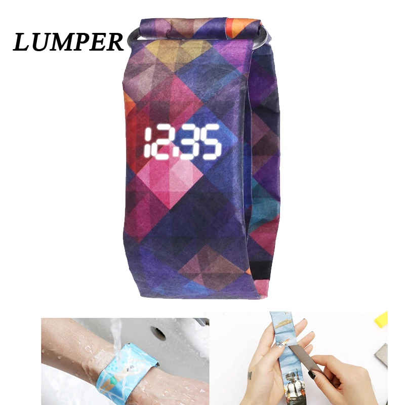 LUMPER мужские и женские часы браслет LED Водонепроницаемый Tyvek бумага ремешок