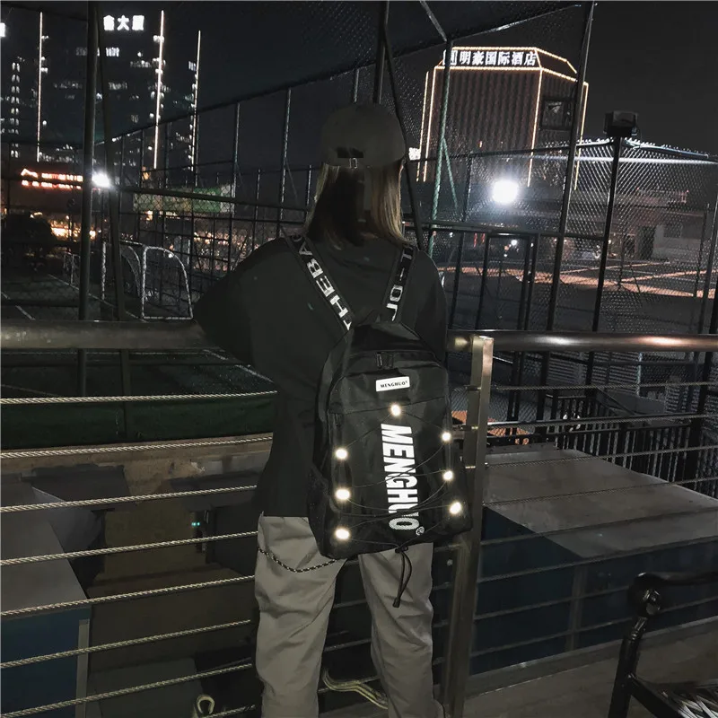 

2019 new DrawString reflective literary letters couples bag female Korean casual backpack