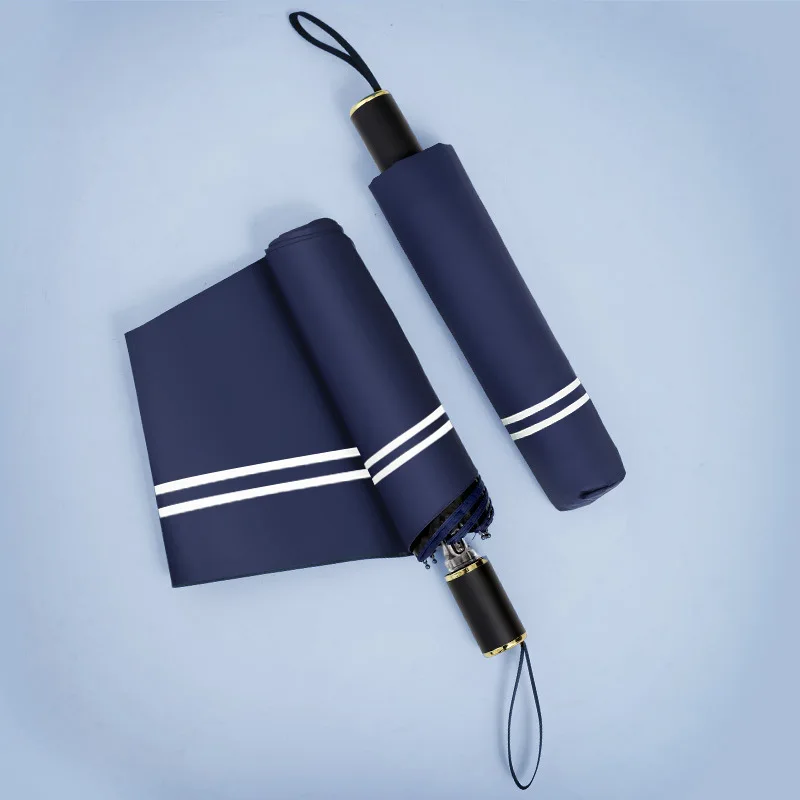 Креативный простой зонт, трехскладной, неавтоматический, твердый и в полоску, 8 костей, Зонт от дождя, для женщин и мужчин, в солнечную и дождливую погоду - Цвет: Dark blue stripe