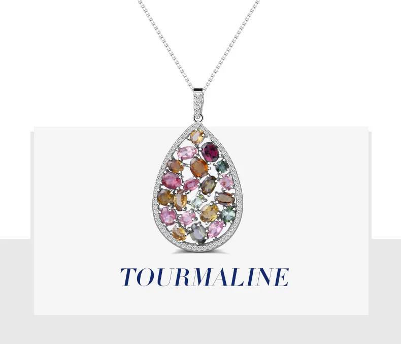 Gem's Ballet 5.57Ct Colorful Classic Natural Tourmaline Gemstone Necklaces 925 Sterling Silver pendants Fine Jewelry For Women