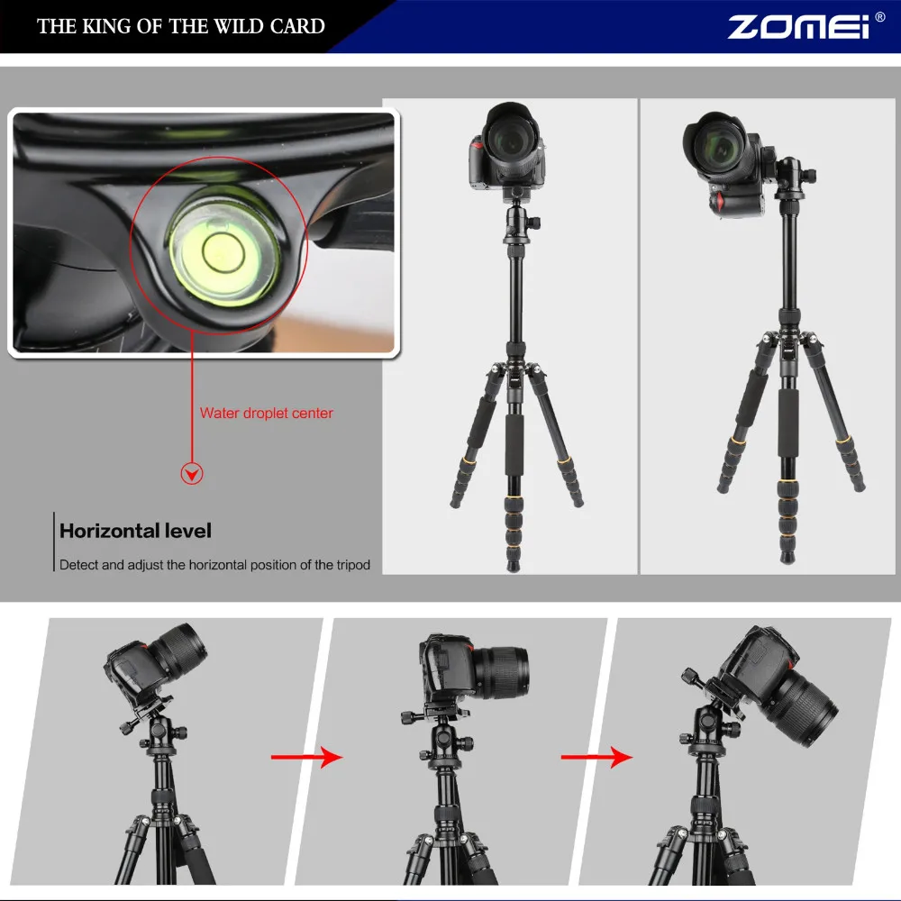 ZOMEI Q666 Профессиональный алюминий сплав штатив Комплект монопод шаровая Головка для путешествий DSLR камера легкий компактный портативный