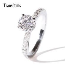 Transgems 1Ct 6.5mm F/GH Color Lab Moissanite Diamond Bridal Set Real Gold With Real Loose Genuine Diamond Accent Stones