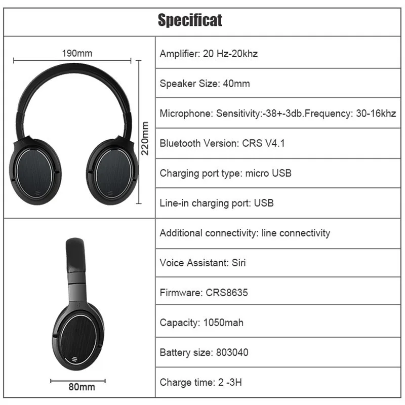 LCJCHDF M1 Active Noise Cancelling Headphones Wireless Headset Microphone Portable With For Phones And Music|Наушники и гарнитуры|