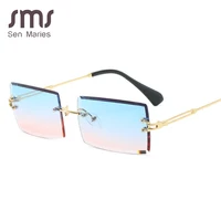 Small Rimless Sunglasses WoBrand Fashion Metal Square Gray Summer Beach