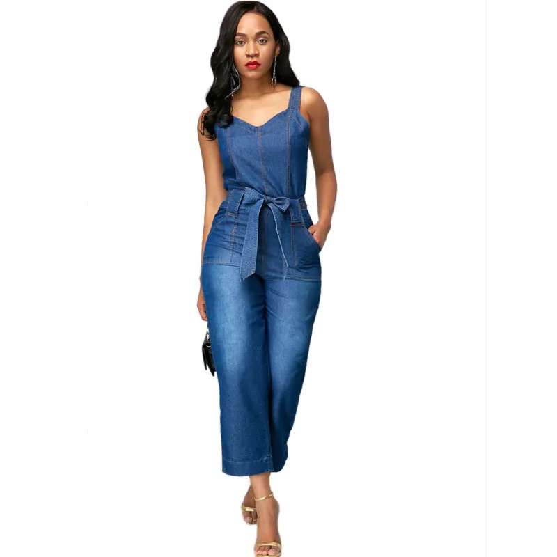 strapless denim jumpsuit