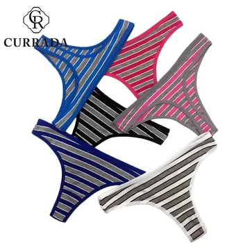 

CURRADA 6pcs/lot Sexy thongs cotton G-string women underwear low waist Tanga mujer lingerie femme intimate stripe panties woman