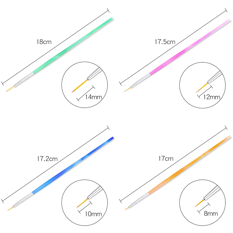 4 цвета/Набор для дизайна ногтей кисти для рисования УФ-гель для маникюра инструмент цветочный Рисунок линии акриловая УФ гелевая ручка для ногтей советы MZ102