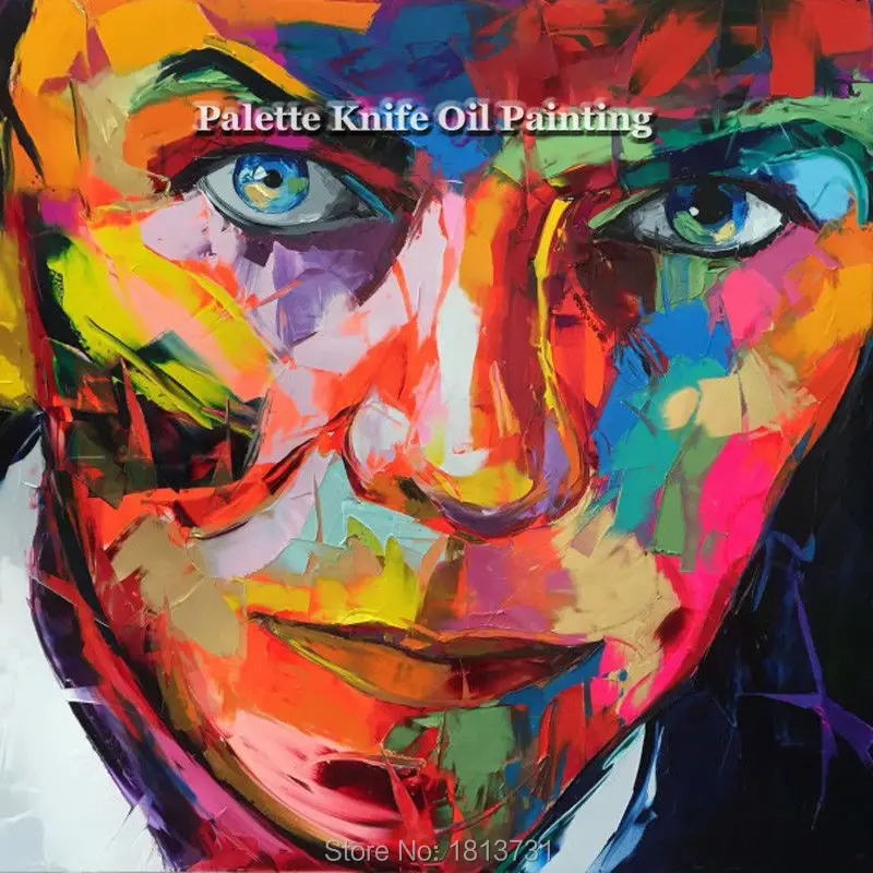 

Hand painted Francoise Nielly Palette knife portrait Face Oil painting Character figure canva wall Art picture16-18