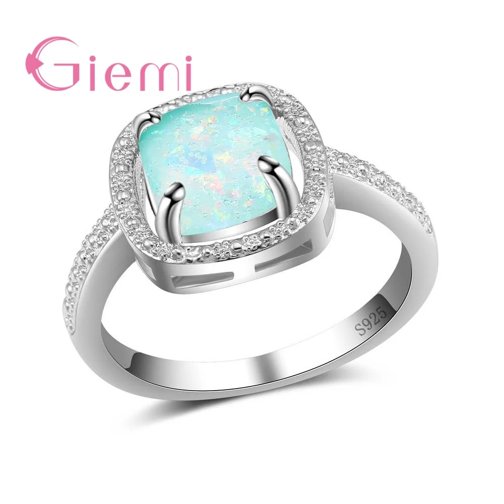 

Antique Banquet Jewelry 925 Sterling Silver Women Finger Rings for Wedding Classic Square Opal Crystal Anel for Engagement
