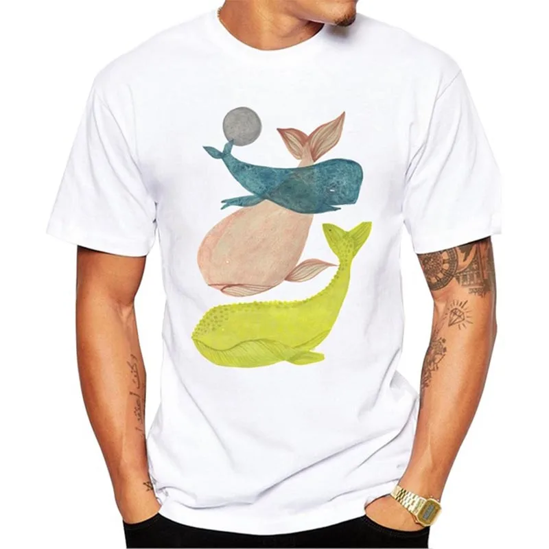 Raining Whales Men T Shirt 2018 Summer Short Sleeve T Shirt Fashion